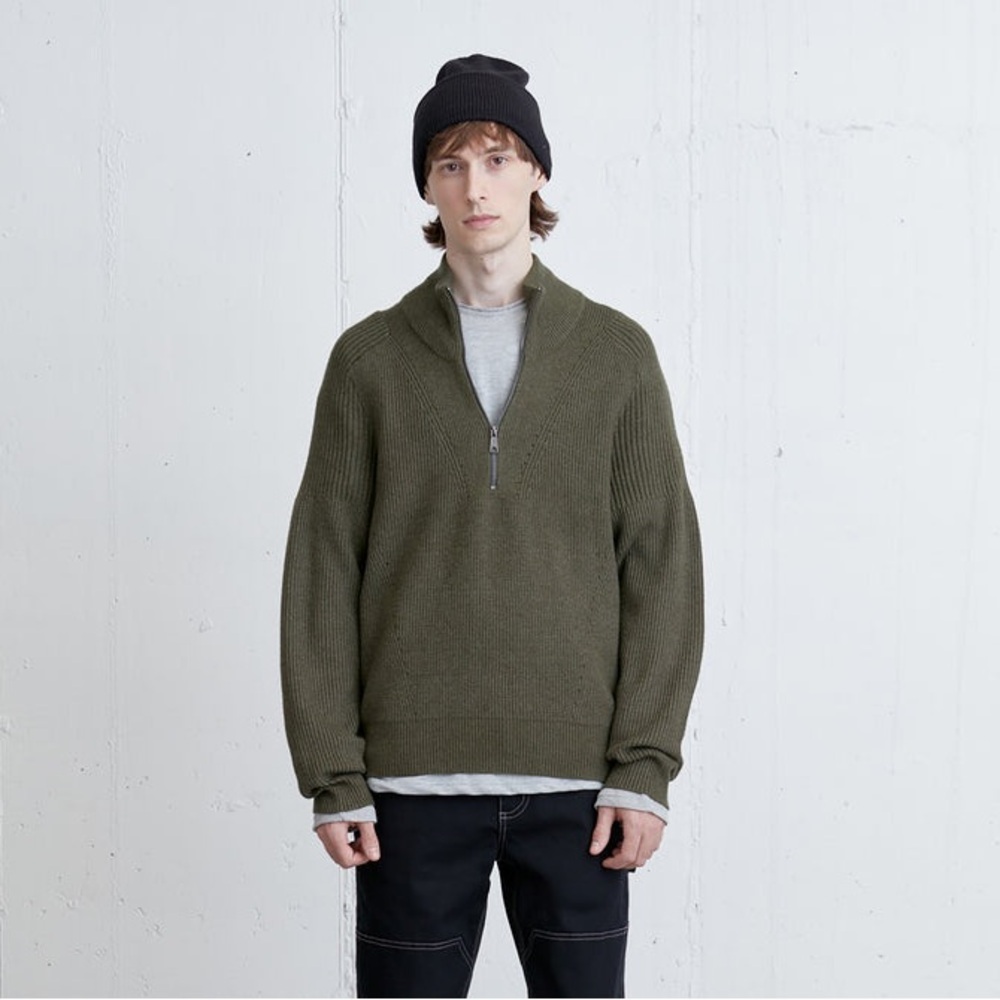 Oak + Fort quarter zip green sweater small
